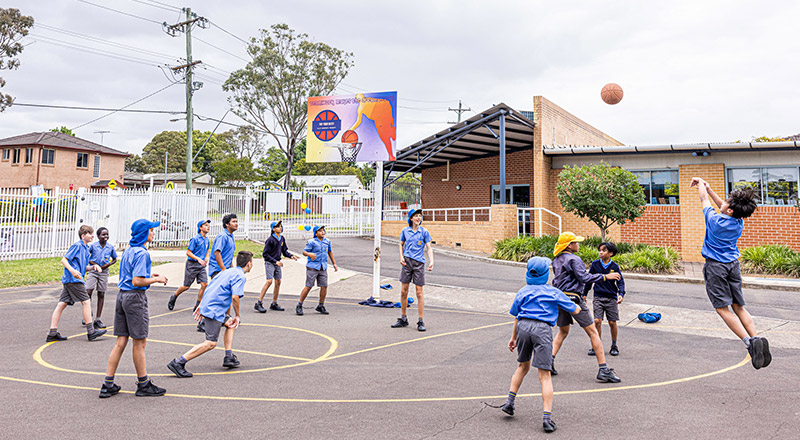 Students playing in the St Andrews Catholic Primary Marayong playground